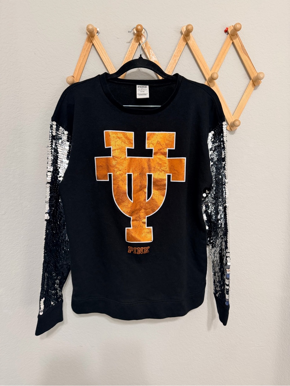 PINK VS Texas Longhorns UT Sequin Arms Sweatshirt Logo Size Small